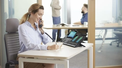 girl on voip phone